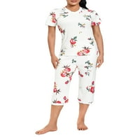 Kelajuan žene pidžame postavile su cvjetne vrhove kratkih rukava i elastične kapri hlače salon meko