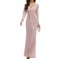 Ženska maturalna haljina elegantna formalna sirena večernja haljina rušena haljina za vjenčanje za vjenčanje za vjenčanje dugih rukava V izrez Maxi vjenčanje Burgundija 14