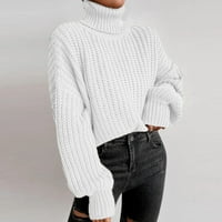 Kali_store džemperi za ženske dukseve Ženske turtleneck pulover džemper sa rukavima na velikim rukavima, pleteni vrhovi bijeli, l