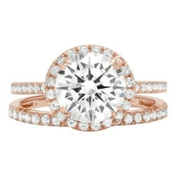 2. CT sjajan okrugli rezan originalni kultivirani dijamant SI1-si J-K 18k Rose Gold Halo Angagement Wedding Bridal Set Dizajnerski prsten BW Set 6,5