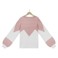 Smanjeni ženski džemper Jumper okrugli izrez pulover džemper u boji blok labav kratki duljina dugih