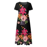 ManXivoo ženske haljine žene Ljeto casual s kratkim rukavima cvjetna tiskana posada vrata labava haljina