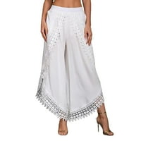 Ketyyh-CHN radne pantalone za žene plus veličine labavi uzročni elastični struk mekani gaćica bijela, xl
