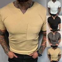 Fule MENI V izrez pulover kratkih rukava mišićne majice na vrhu pletene tanke fit vrhove tee