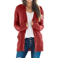 Lroplie Women Cardigan džemperi plus veličina jakne s dugim rukavima za žene Open Sleeve Boho dugi patchwork džepovi prednji vrhovi crveni XL