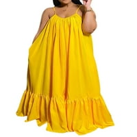 Dame Long Maxi haljine V izrez Spaghetti remen Haljina Slip ljetna plaža Sunderss Holiday Sexy Yellow