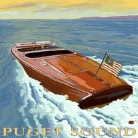 Puget Sound, Washington, Drveni brod, preša sa fenjerom, Premium igraće kartice, karta sa šala, Sjedinjene