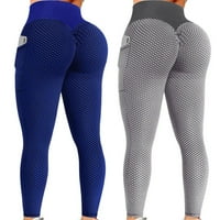 Ženske joge hlače za ispis džepa za žene koja diže se bešavne joge saće noge s dva seta