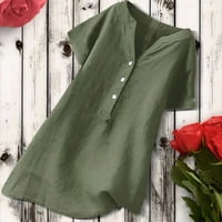 Yievt majice kratkih rukava za žene čišćenje Ženska V-izrez Loose gumb Pamuk i posteljina tunička košulja