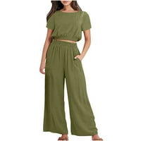 Ženska odjeća za uklanjanje ispod 5 dolara, ljetni casual kratkih rukava Crew Crt Solid Top Hlače TrackSuits Havajske odjeće za žene Podizanje zelene veličine 6