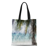 Platno Tote torba Sažetak Kokosova palma plaža Plava sjenka Digitalni akvarel za višestruki ramena Trgovinske