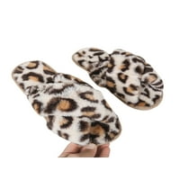 Zodanni Dame Fluffy Slides Cross Strap Nejasni papuče Leopard Print Plišasti papučice Ženske kuće Ženske