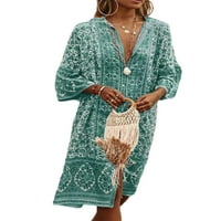 GRIANLOOK LUKE SIDI DRŽAVE Ljetne haljine V izrez Žene Casual Kaftan Cvjetni print Cyan 2xl