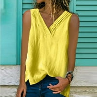 Ljetni vrhovi za žensku pulover bluzu V-izrez bez rukava od ispisanog žutog l