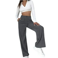 Corduroy hlače za žene visoke strukske solidne ravnotežne hlače na širokim ležernim hlačama Ležerne prilike salona sa džepovima