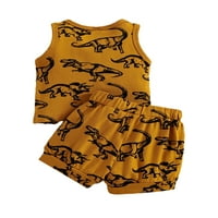 Haite Toddler Dinosaur s kraljevske majice za vrata + hlače Labavi prsluk bez rukava ljetni odjeću za