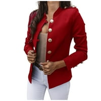Odeerbi odijela za žene Blazer JacketsSlim-grudi malog odijela Kratki kaput čvrste boje dugih rukava gornje crvene boje