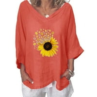TKLPEHG majice za žene za čišćenje opuštenog fit modnog cvjetnog ispisa Grafički V izrez pamuk posteljina