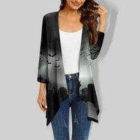 Ženski kaputi jakne za žene Halloween Print nepravilni kardigan s tri četvrtine sa džepnim ženskim vrhovima