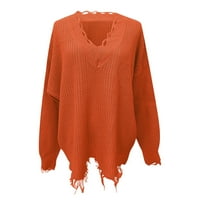 Ženski džemperi Slatka casual meka Crewneck dugi rukav šuplji kabel pletene pulover džemperi narandžasti