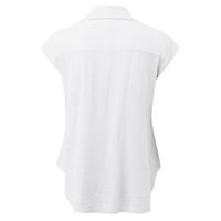 Floleo ženski vrhovi zazor ljetni T-Shir za ljetno casual pamuk posteljina shor leeve t labavi fit gumb