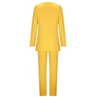 Blazer jakne za žene Dvije odijelo Izvlačenje poslovnih odjeće odjeće dugi rukav kaputi vrhovi čvrstih dugih hlača 3-žuti XL