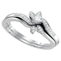 Dijamantna princeza 10kt Bijeli zlatni okrugli dijamantski list cvjetni mladenkini vjenčani prsten set