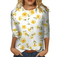 Skpblutn ženske košulje Zimseni pasusni udobne vrhove Košulje Ljeto okruglo vrata Tri četvrtina rukava cvjetna bluza za bluzu za okruglog izreka dugih rukava majice žuti l