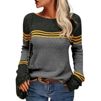 Ballsfhk ženska modna pletena prugasta boja blokade okrugli džemper Crochet casual top