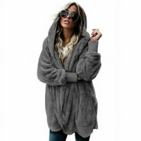 Plus size Ženski kapuljač kapuljač Kardigan Fuzzy Fleece Zima Otvoreni prednji FAUS kaput čvrsta jakna