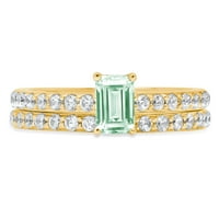 1. CT sjajni smaragdni rez simulirani zeleni dijamant 18k žuti zlatni pasijans sa akcentima mladenci set sz 7