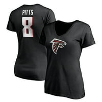 Ženska fanatika brendirana Kyle Pitts Black Atlanta Falcons Icon Icon Ime i broj V-izrez Majica