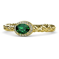 Smaragd i Diamond Cascading Heart Shank HALO Angažman prsten 0. CT TW 14K Yellow Gold.size 6.0