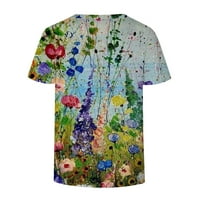 Efsteb ženska majica lagana cvjetna ispisane majice trendi ljeti kratki rukav T majice Crewneck casual