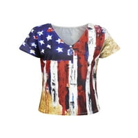 SKXSST WOMENS kratki rukav V izrez Nezavisni dan Američko zastava The Print Tunic T-majica