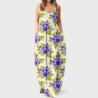 Maxi sandresses za žene modni remen Srednji struk V-izrez Stripe bez rukava s rukavima Slim Beach Duga haljina Proljeće Ljetne haljine za žene Purplexxl
