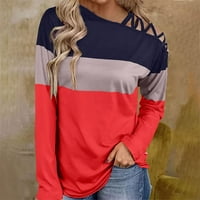 S vrhova ramena za ženske modne majice modne blok boje dugih rukava tunika ispisa bluze