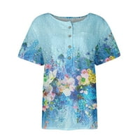 Žene ljetne vrhove Henley cvjetna bluza casual ženske majice kratkih rukava plava 4xl
