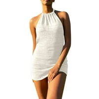 Haljine za žene Modni visoki struk ženski rukav bez rukava A-line ispisane za odmor ljetna haljina bijela m