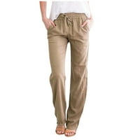 Čvrste ravne posteljine pantalone i duge ženske povremene elastične pamučne hlače