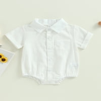 DICONNA NOFANT BOY CAMY PATHER LINEN haljina Onesie Rollid Chort rukav up bodionicu sa džepom Top bijela 12 mjeseci