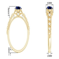 Okrugli oblik stvoren plavi safirni prsten sa solitaire sa dijamant, 14k bijelo zlato, SAD 11.00