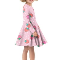 Jagoda print haljine s dugim rukavima veličine 9-godina rastegnuta dječja ljuljačka twirl klizač haljina