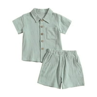 TODDLER Baby Boys Outfits & Set Solid Boja pamučna posteljina stand up ovratnik vrh i kratke hlače Ljetna