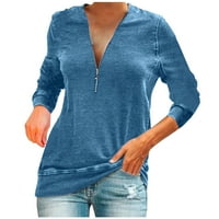 Ženska majica Solid Color V izrez patentni zatvarač Čvrsta boja Ženska Ležerne prilike Ležerne u trendu