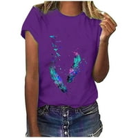 Žene ljetne vrhove tinejdžerske djevojke kratki rukav bluze pero ispis grafički grafički posadni majica