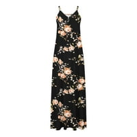 Amlbb Maxi haljine za žene Ljetne haljine Ženske cipele bez rukava, plaža Cvjetna cvjetna ploča s crnim plažama Dugi maxi haljina s džepovima na klirensu