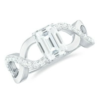 Emerald Cut Moissine Solitaire zaručni prsten, širok beskonačni prsten za žene, srebrna srebra, SAD