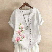 Usmixi majice za žene Vintage cvjetni gumb dolje plus size pamuk posteljina na vrhu ljetnih trendi cvijeća