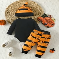 Youweixiong unise Baby Boys Girls Halloween Outfits Letter Rock + Striped Hlače + set šešira